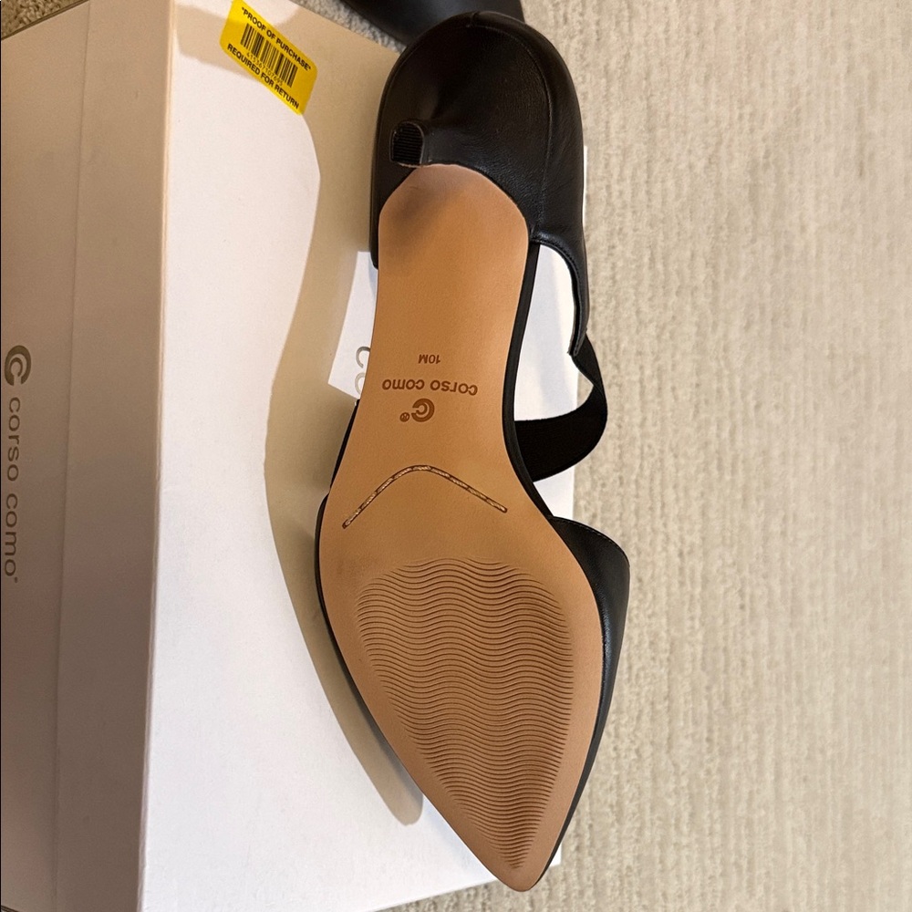 Corso Como Black Pointed Kitten Heel Pumps with Elastic Straps - Picture 5 of 9